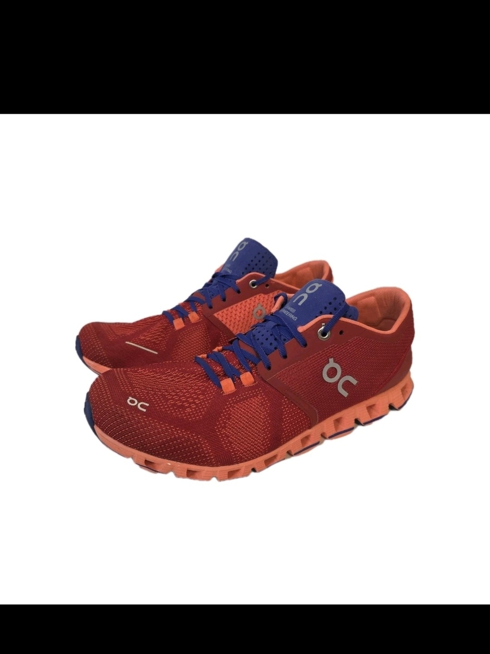 On Cloudflow Red & Orange Women Running Shoes with Blue Accents. Size 10